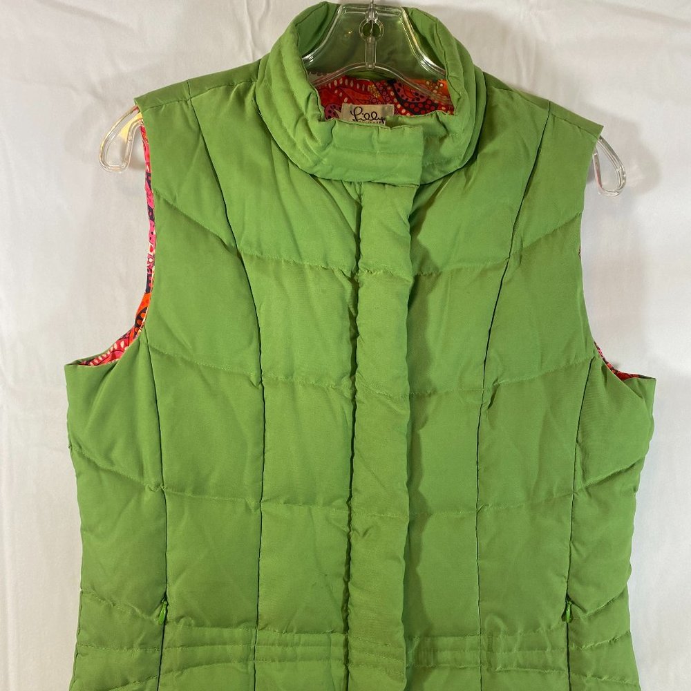 SOLD Lilly Pulitzer Green Quilted Pink Paisley Lined Puffer Vest - Picture 1 of 16